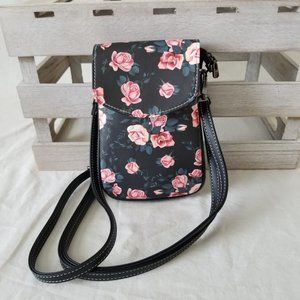 NEW! Faux Leather Crossbody Purse with Rose/Leaf Pattern and Detachable Strap